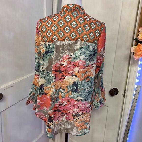 Figuerca & Flower Sheer Multi Print Blouse Womens Size Small - Picture 6 of 8